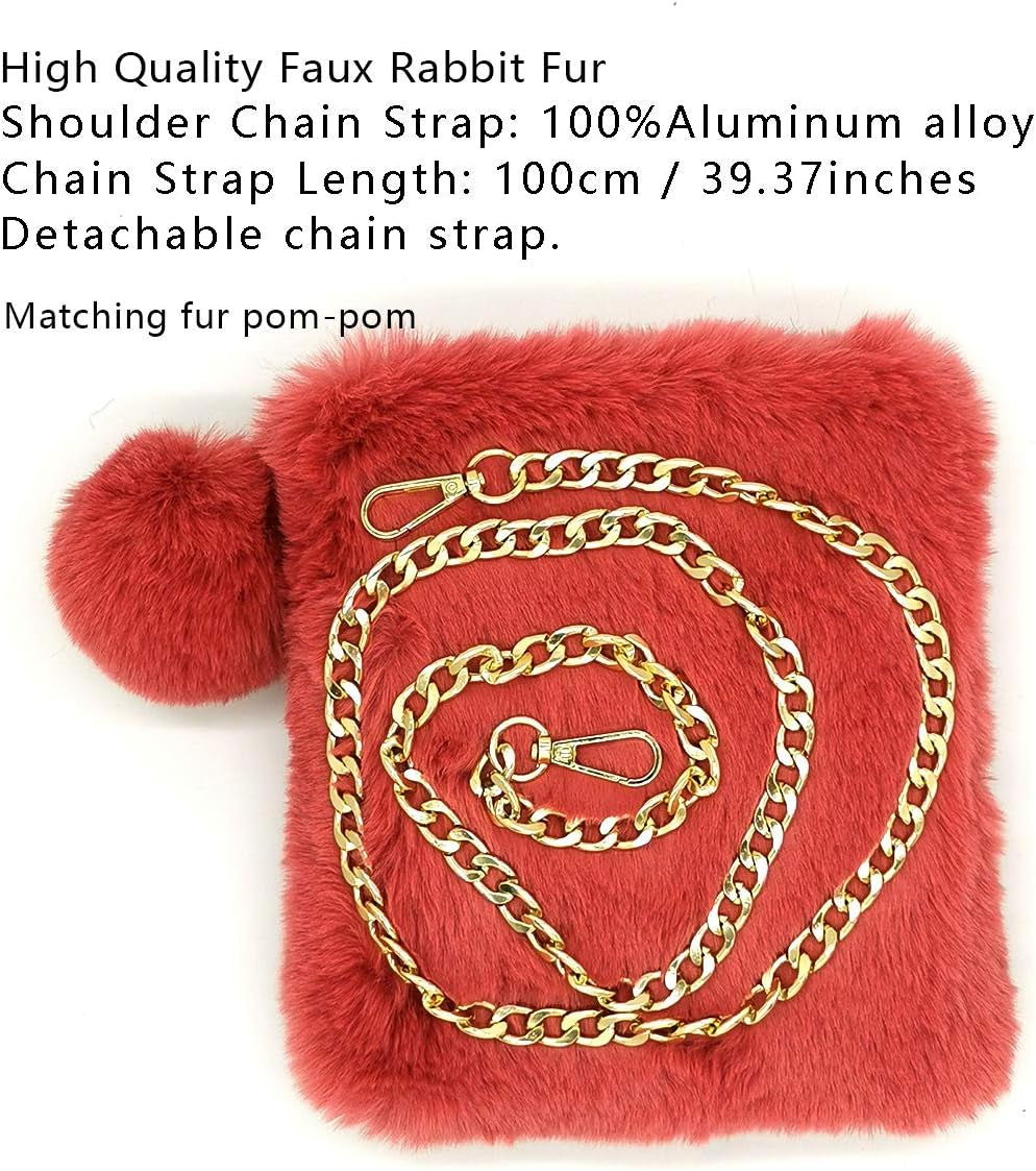 Fluffy Faux Fur Crossbody Bag for Women – Cute Small Purse with Chain Strap, Plush Evening Handbag & Makeup Bag