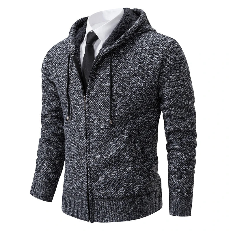 Autumn and Winter New Jersey Men'S Casual Sports Coat Solid Color Stand Collar Wweater Grab Fleece Warm Zipper Cardigan