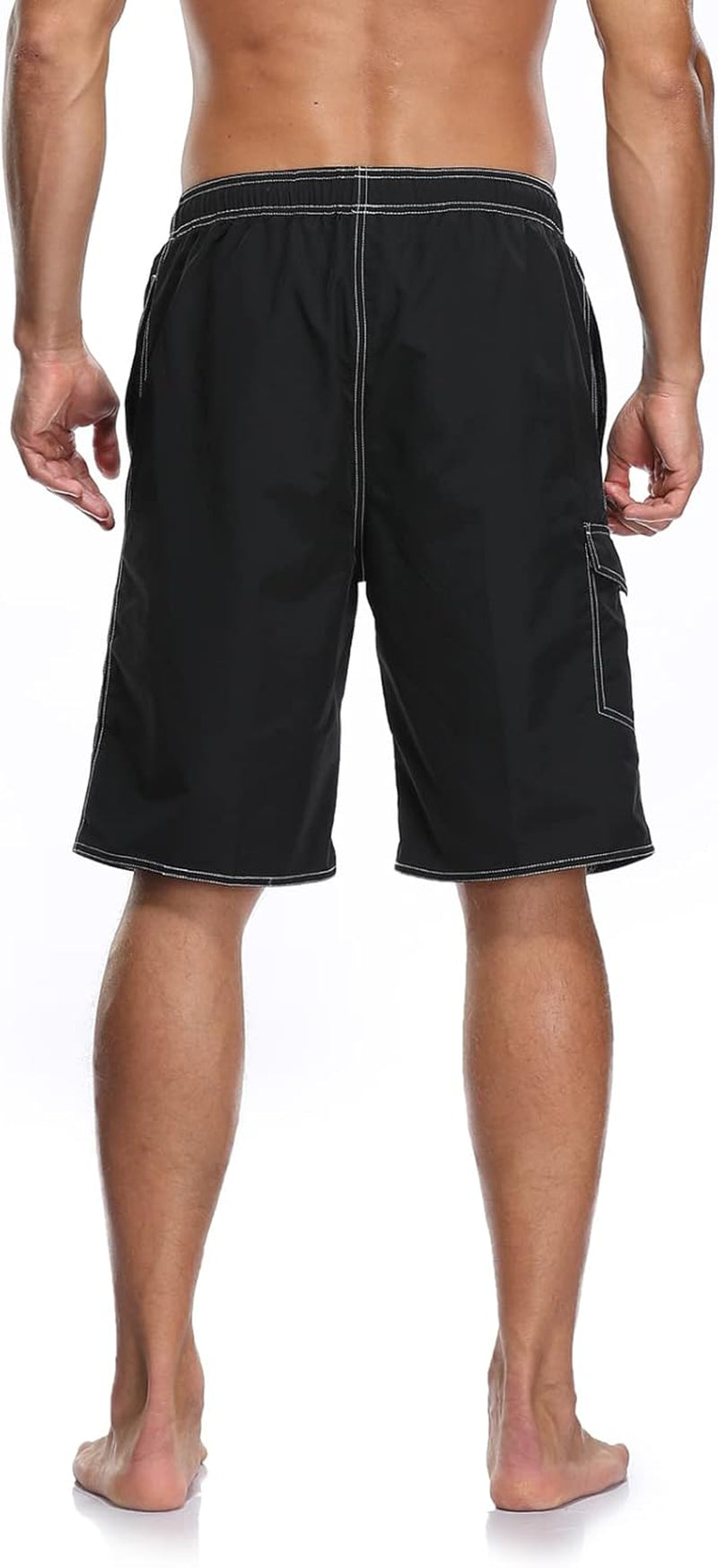 Mens Quick Dry Swim Trunks Striped Print Board Shorts with Mesh Lining,Black,L