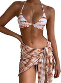 Women'S Two Piece Swimsuit with Beach Cover up Wrap Skirt Sarong Retro Floral Print Bikini Set
