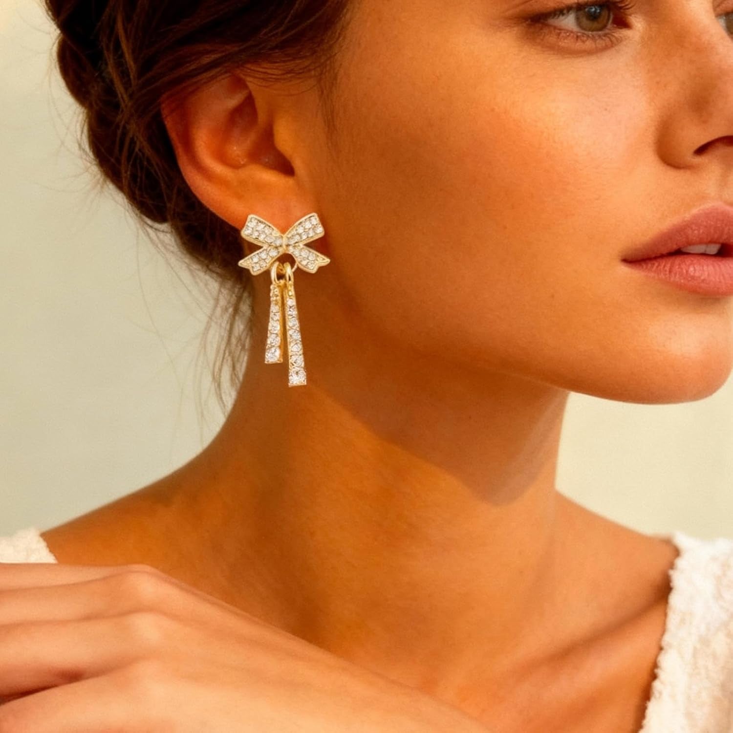 Bow Earrings for Women Pearl Bow Earrings Rhinestone Earring Gold Dangle Earring Christmas Jewelry Gifts Outfits Stocking Stuffers